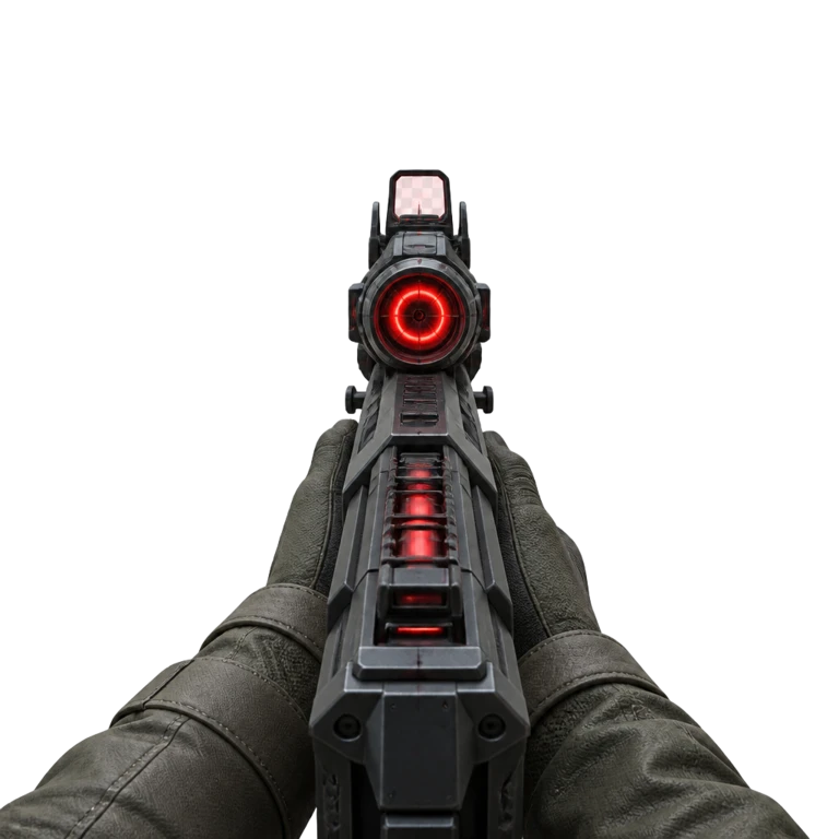 Laser carbine first-person weapon view